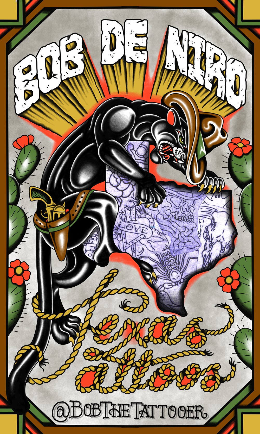 Bob De Niro Texas Tattoos flash art poster